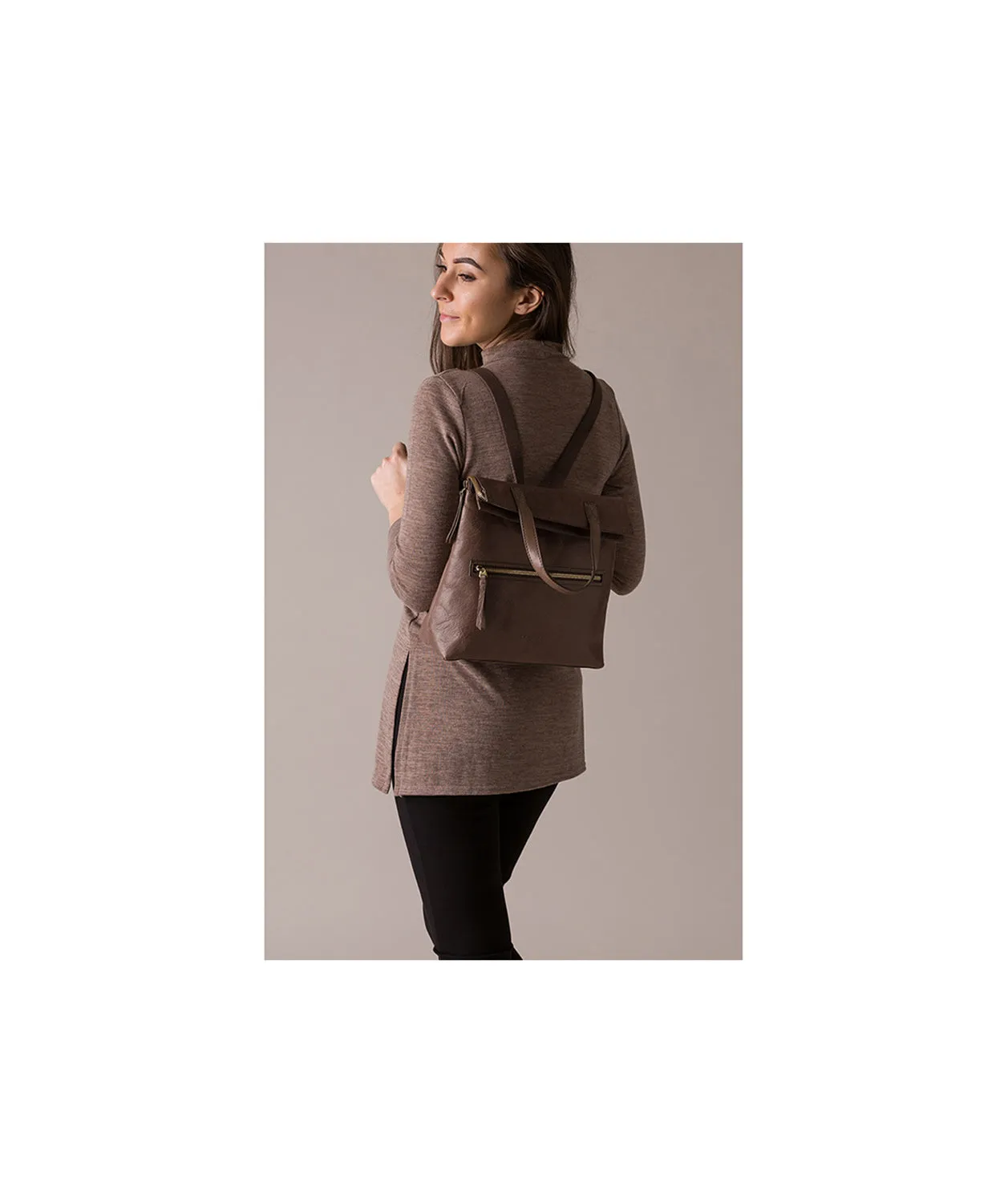 'Anoushka' Taupe Grey Leather Backpack