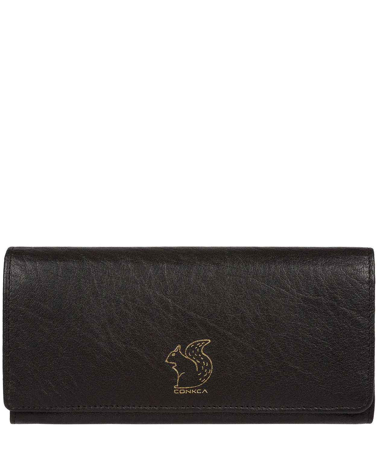 'Arabella' Black Tri-Fold Leather Purse