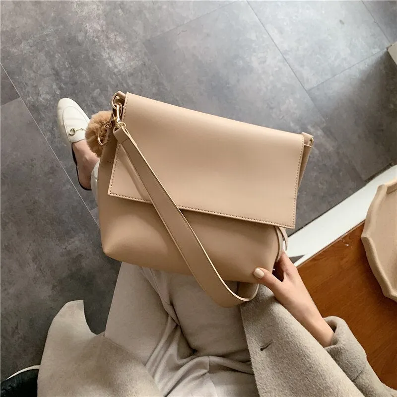 Back to College Solid color leather shoulder bag 2019 new ladies retro Messenger bag designer luxury handbag wallet ladies handbag