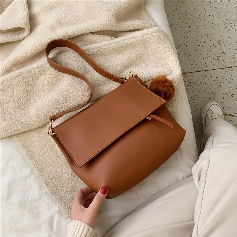 Back to College Solid color leather shoulder bag 2019 new ladies retro Messenger bag designer luxury handbag wallet ladies handbag