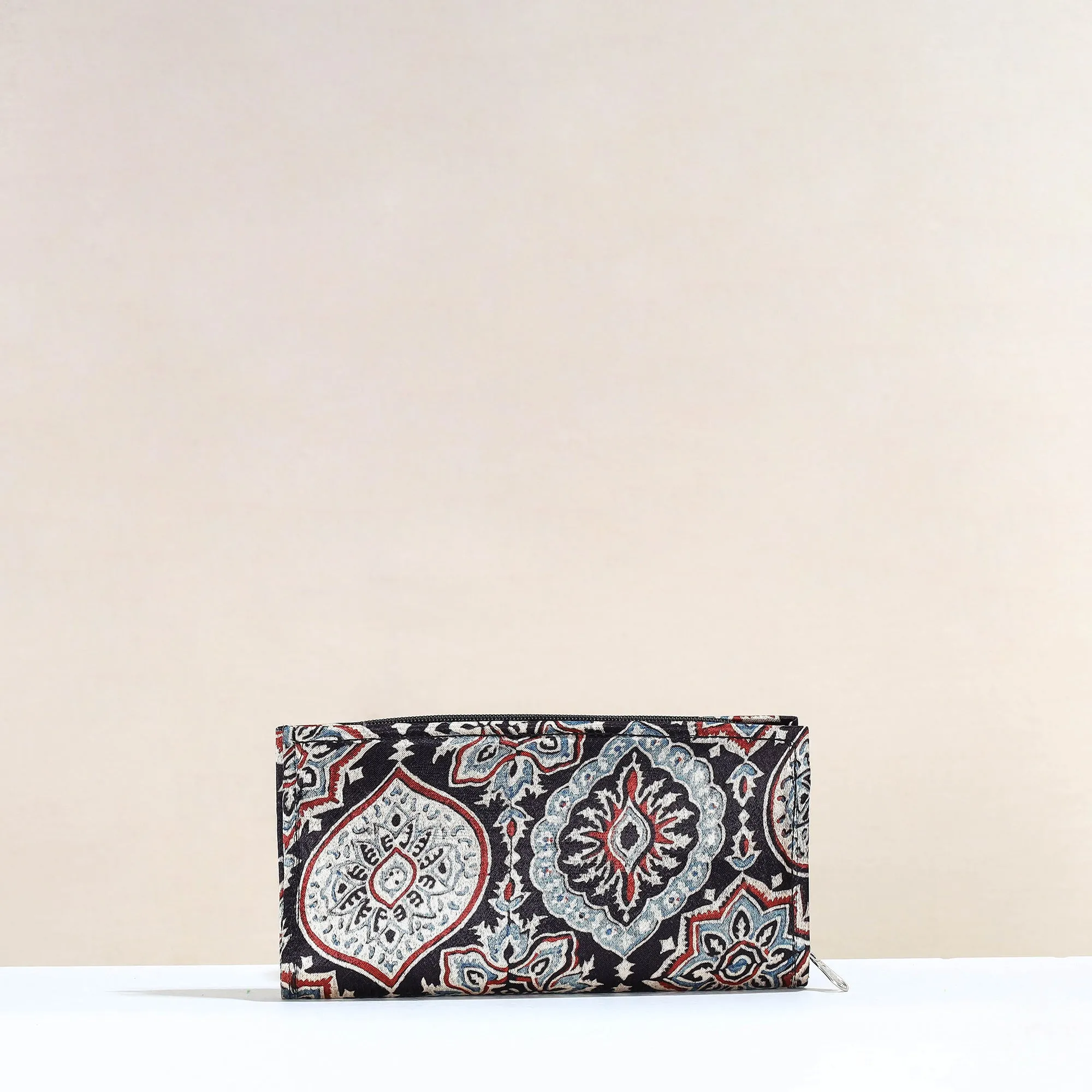 Black - Handcrafted Ajrakh Mashru Silk Clutch / Wallet