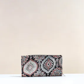 Black - Handcrafted Ajrakh Mashru Silk Clutch / Wallet