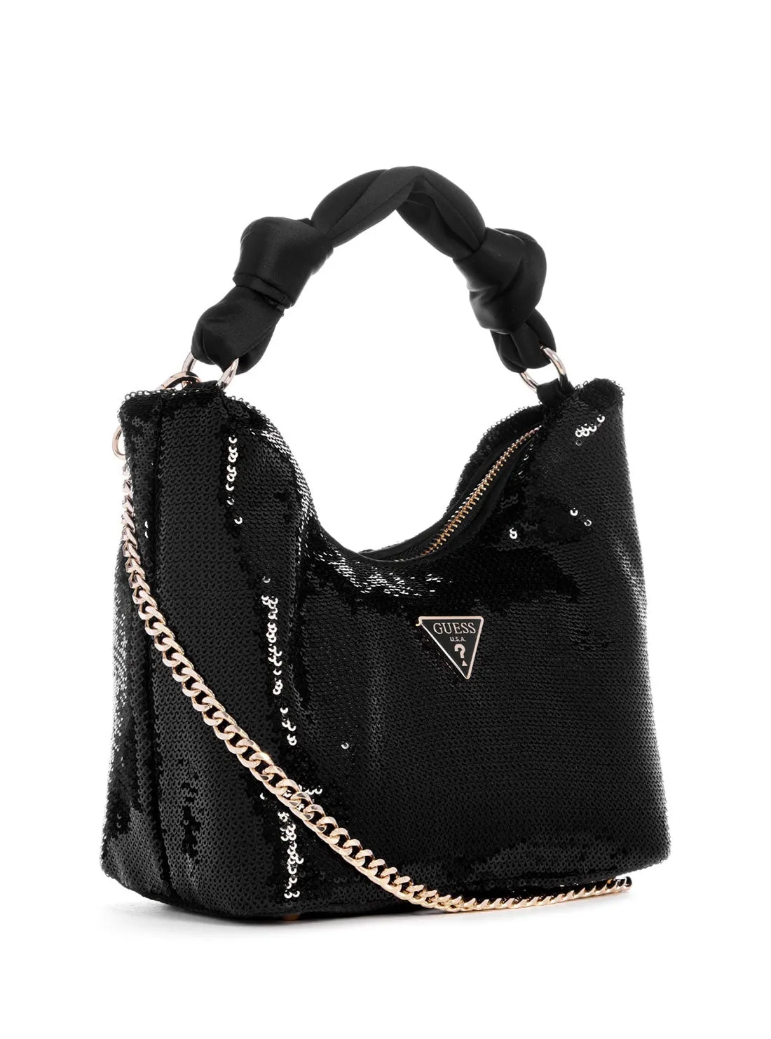 Black Velina Sequin Hobo Bag