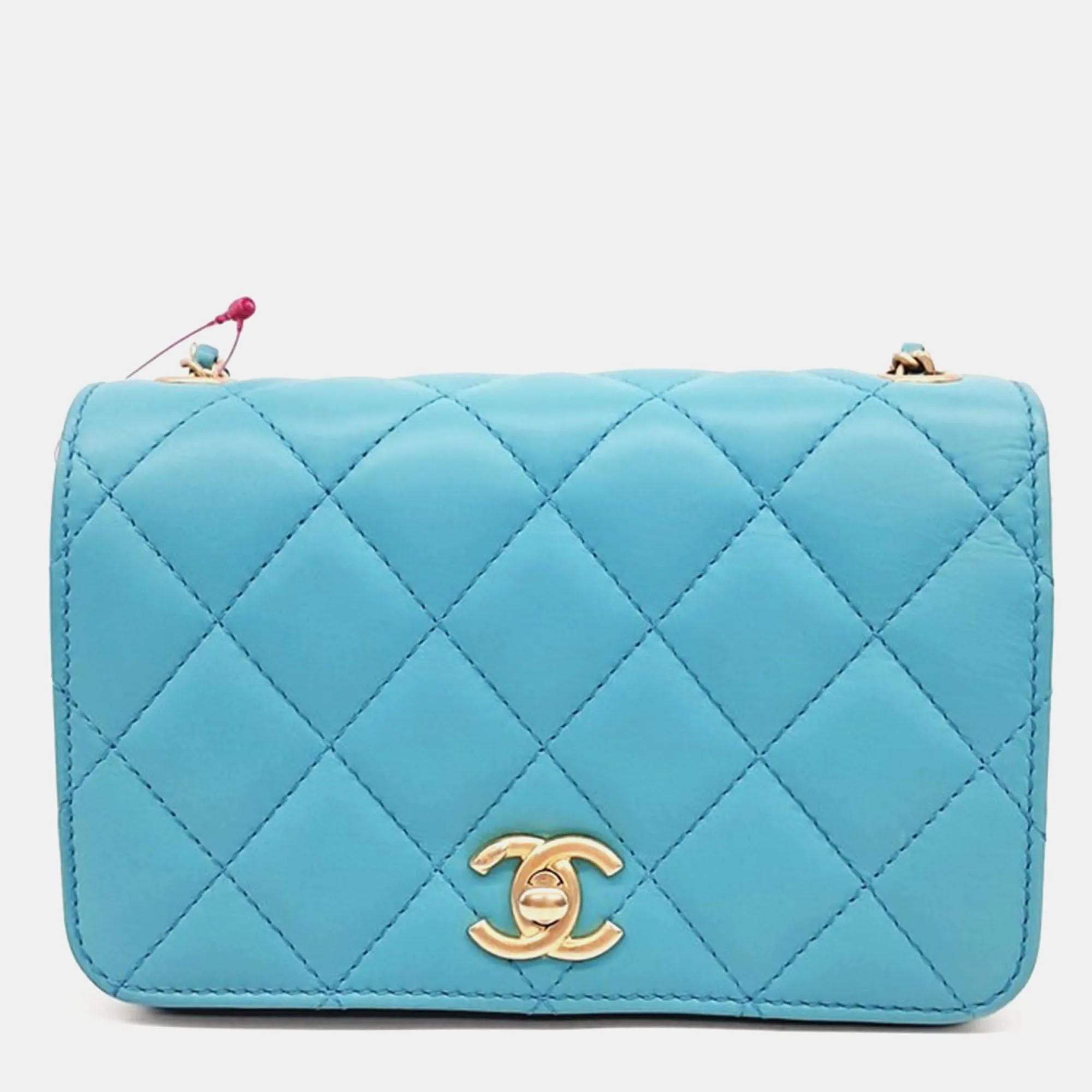 Blue Leather Chain Mini Crossbody bag