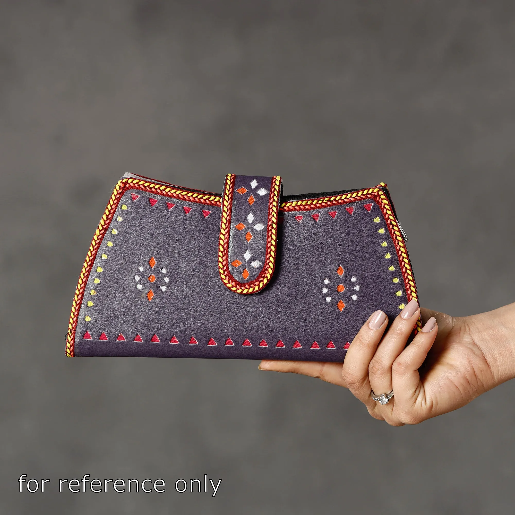 Brown - Handcrafted Kutch Leather Clutch / Wallet