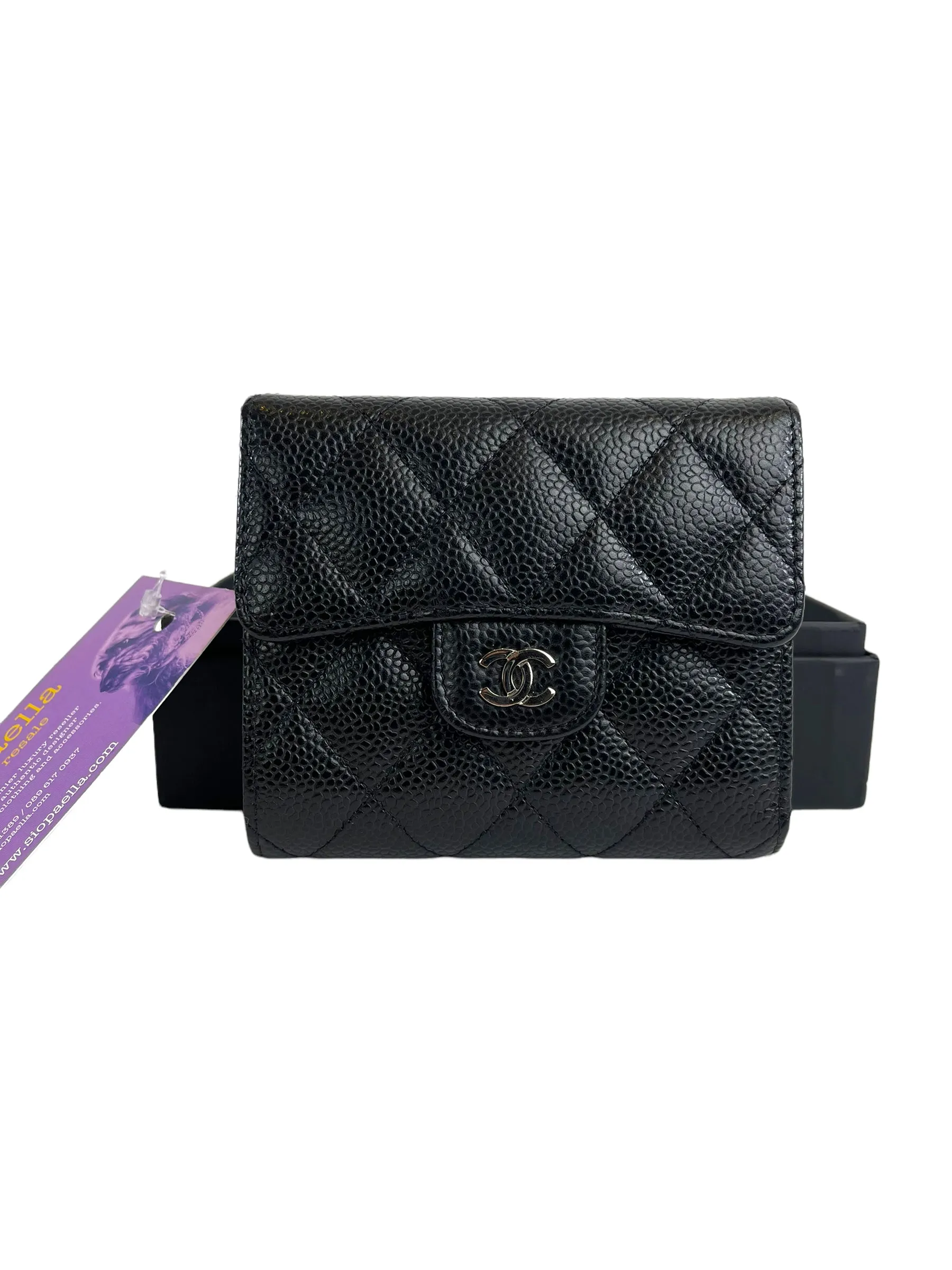 Chanel Black CC Compact Classic Flap Quilted Caviar Wallet