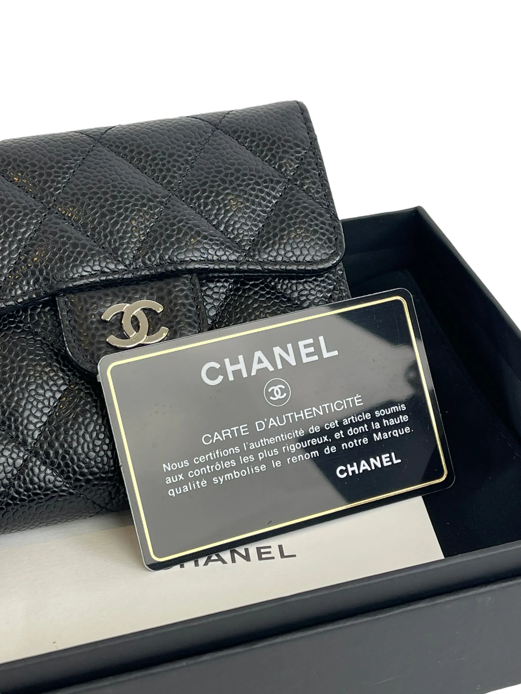 Chanel Black CC Compact Classic Flap Quilted Caviar Wallet