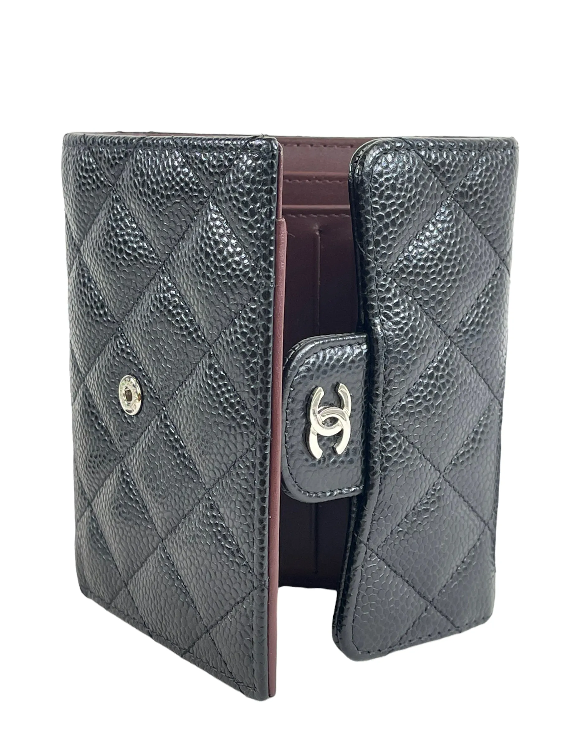 Chanel Black CC Compact Classic Flap Quilted Caviar Wallet