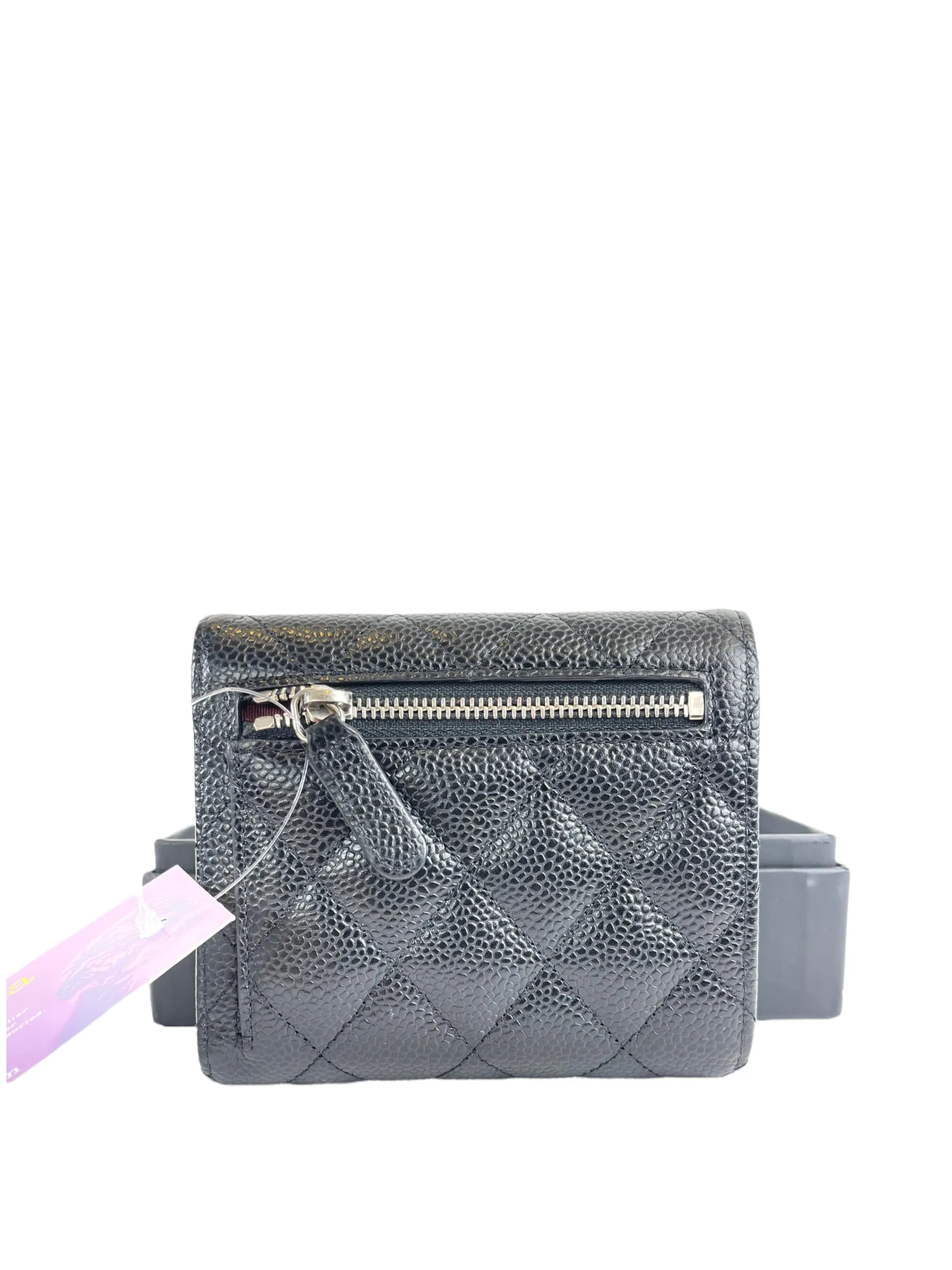 Chanel Black CC Compact Classic Flap Quilted Caviar Wallet