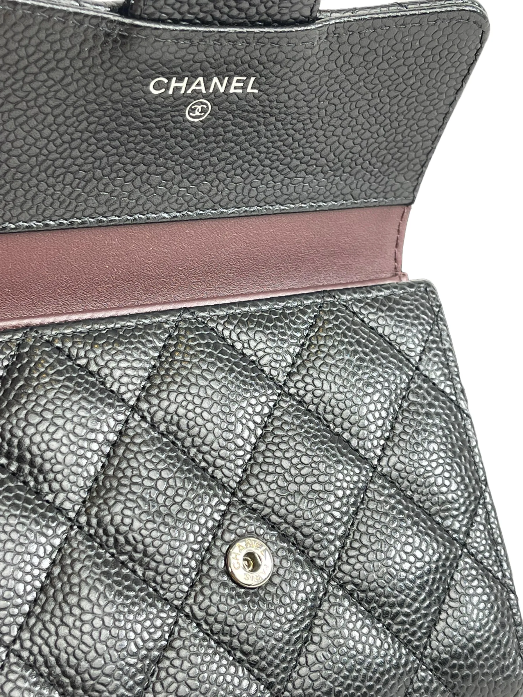 Chanel Black CC Compact Classic Flap Quilted Caviar Wallet