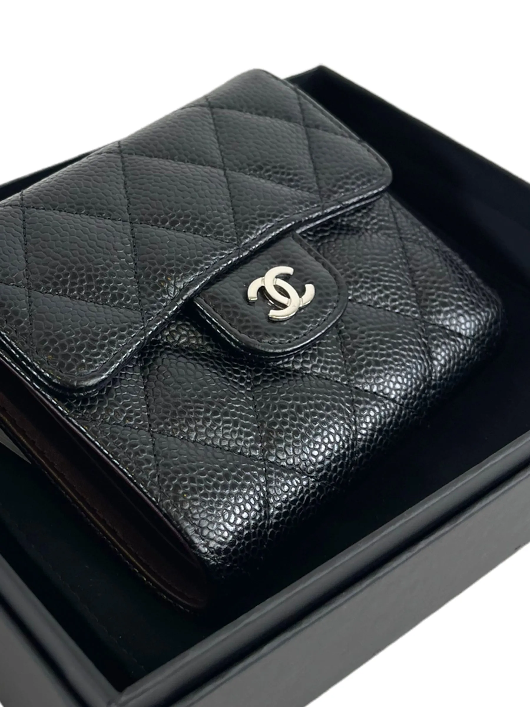 Chanel Black CC Compact Classic Flap Quilted Caviar Wallet