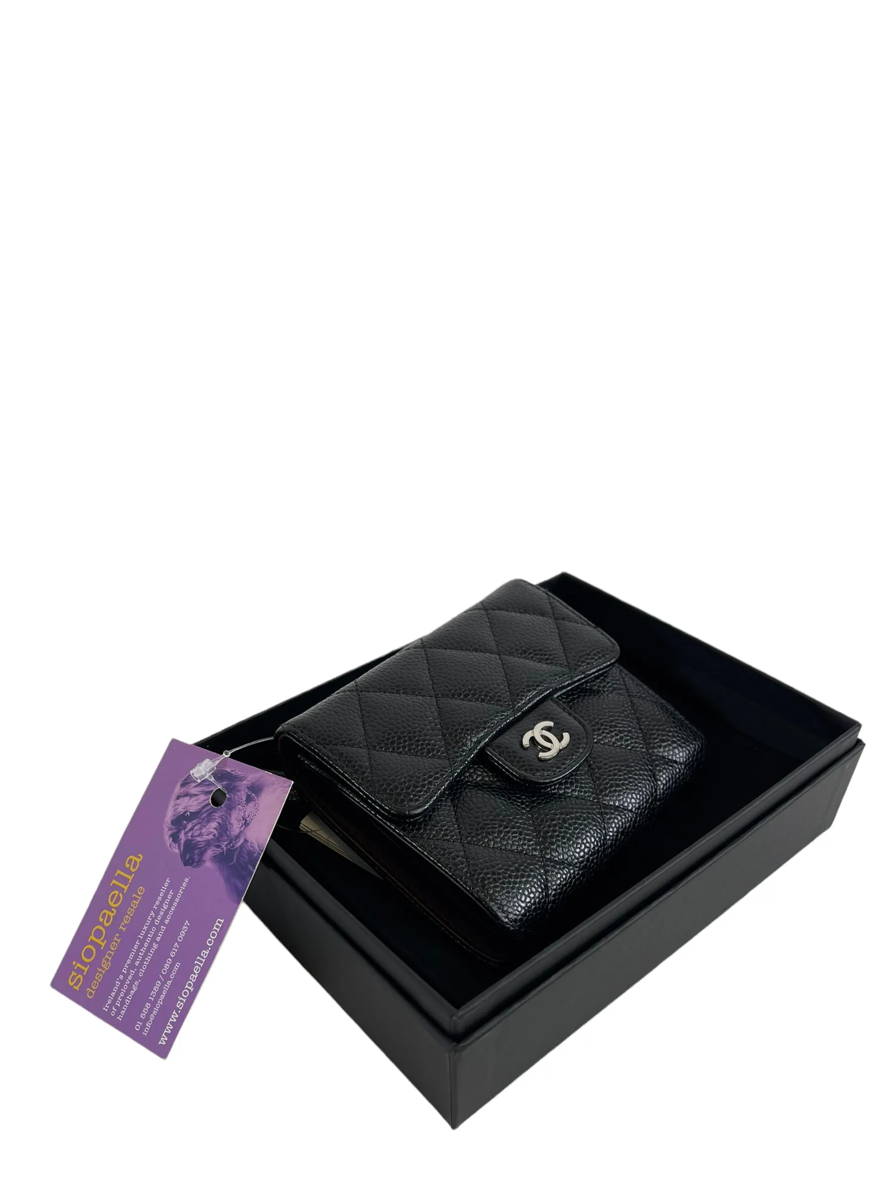 Chanel Black CC Compact Classic Flap Quilted Caviar Wallet