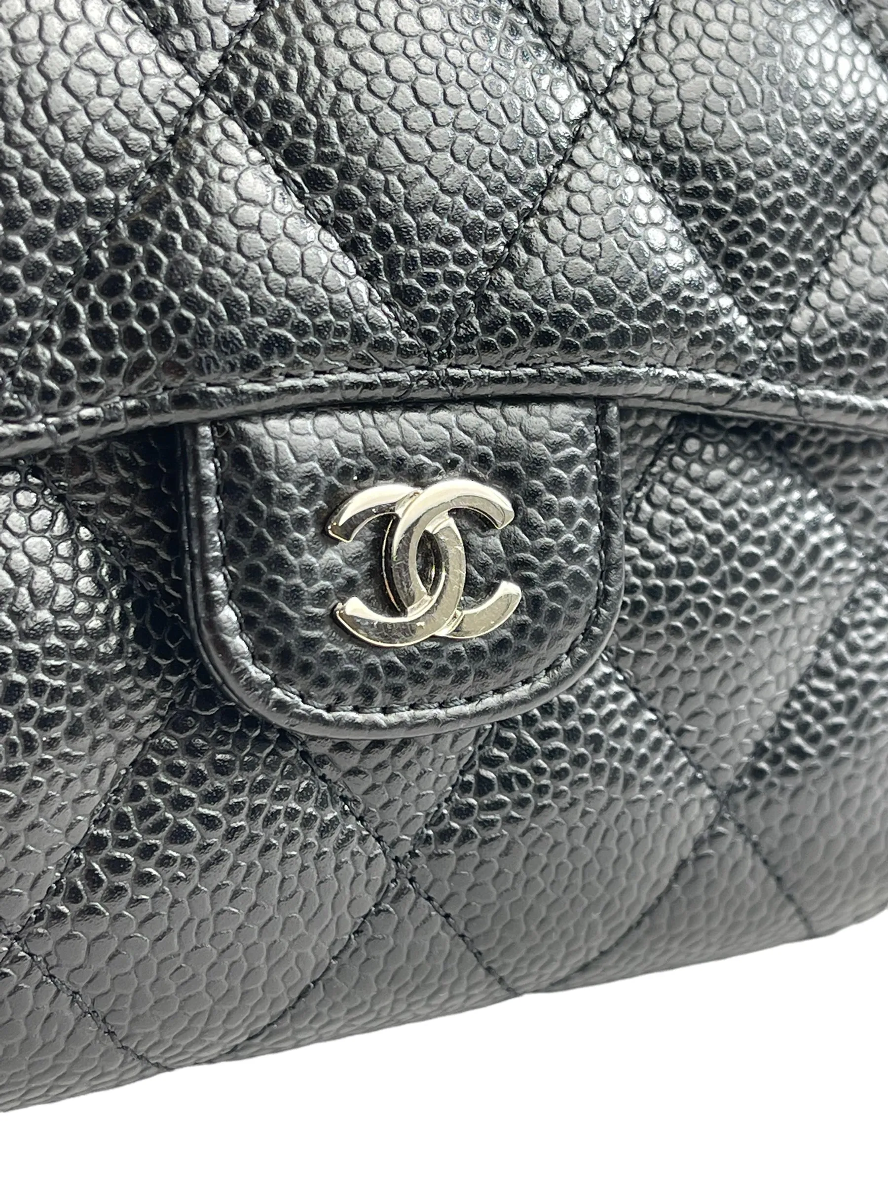 Chanel Black CC Compact Classic Flap Quilted Caviar Wallet