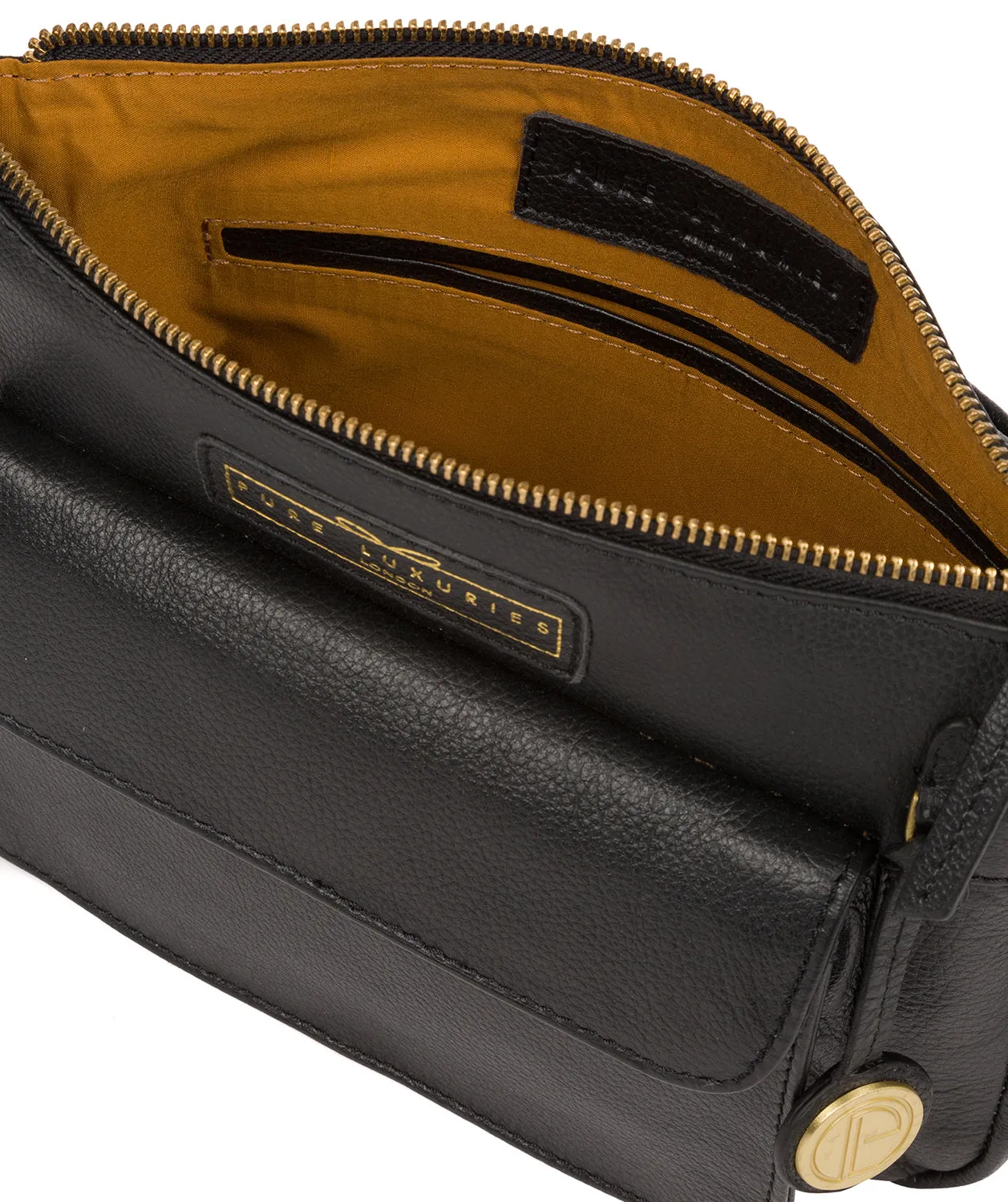 'Colton' Black & Gold Leather Cross Body Bag