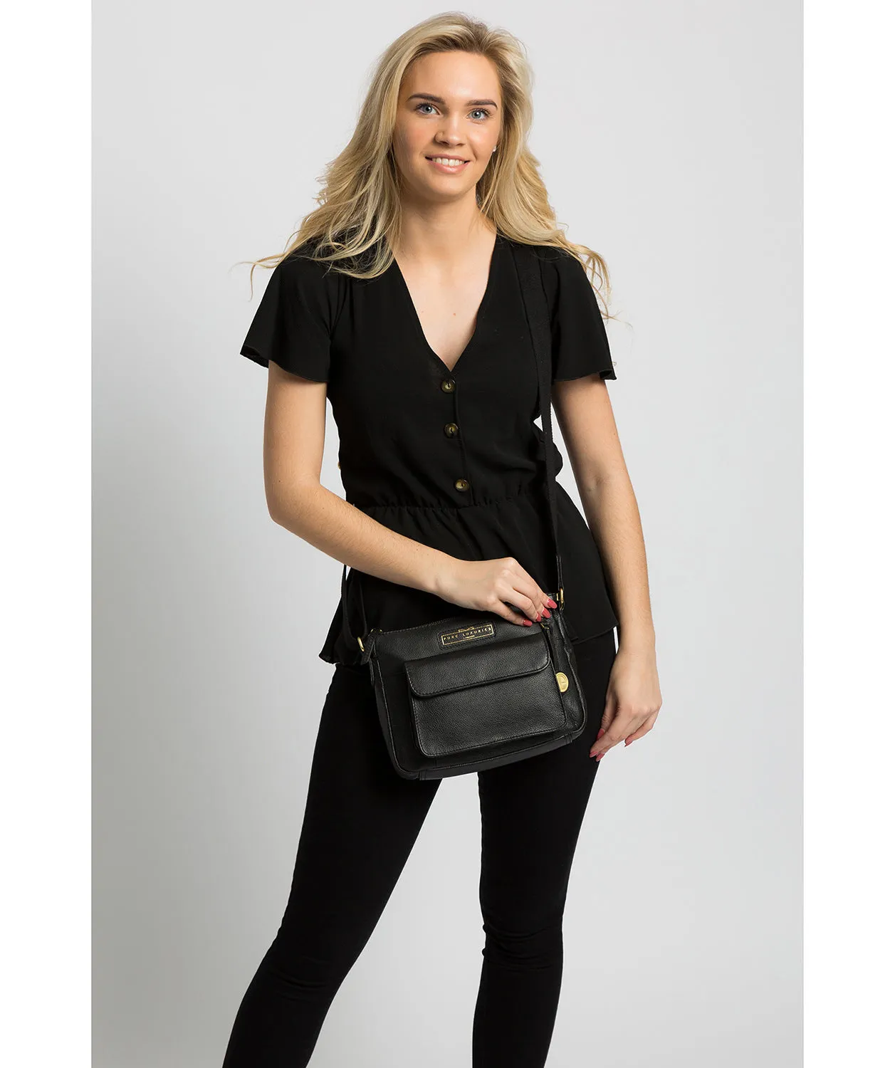 'Colton' Black & Gold Leather Cross Body Bag