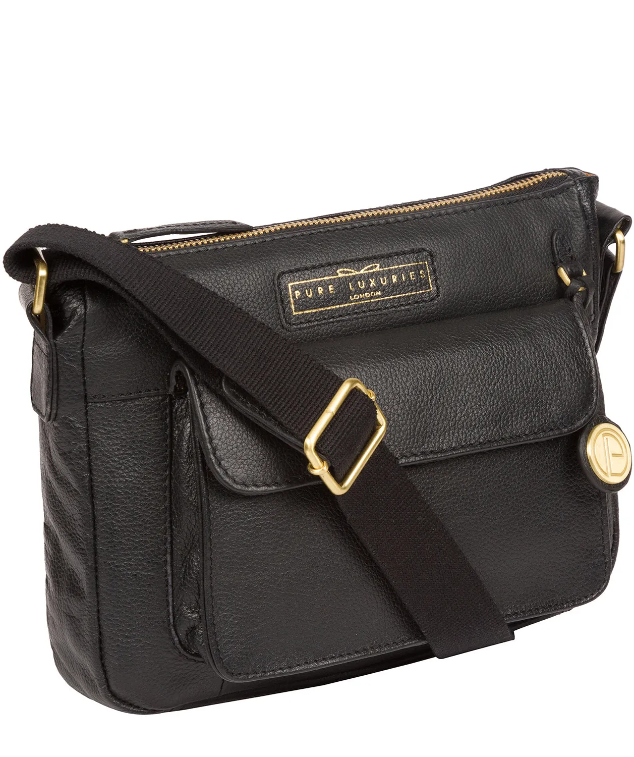 'Colton' Black & Gold Leather Cross Body Bag