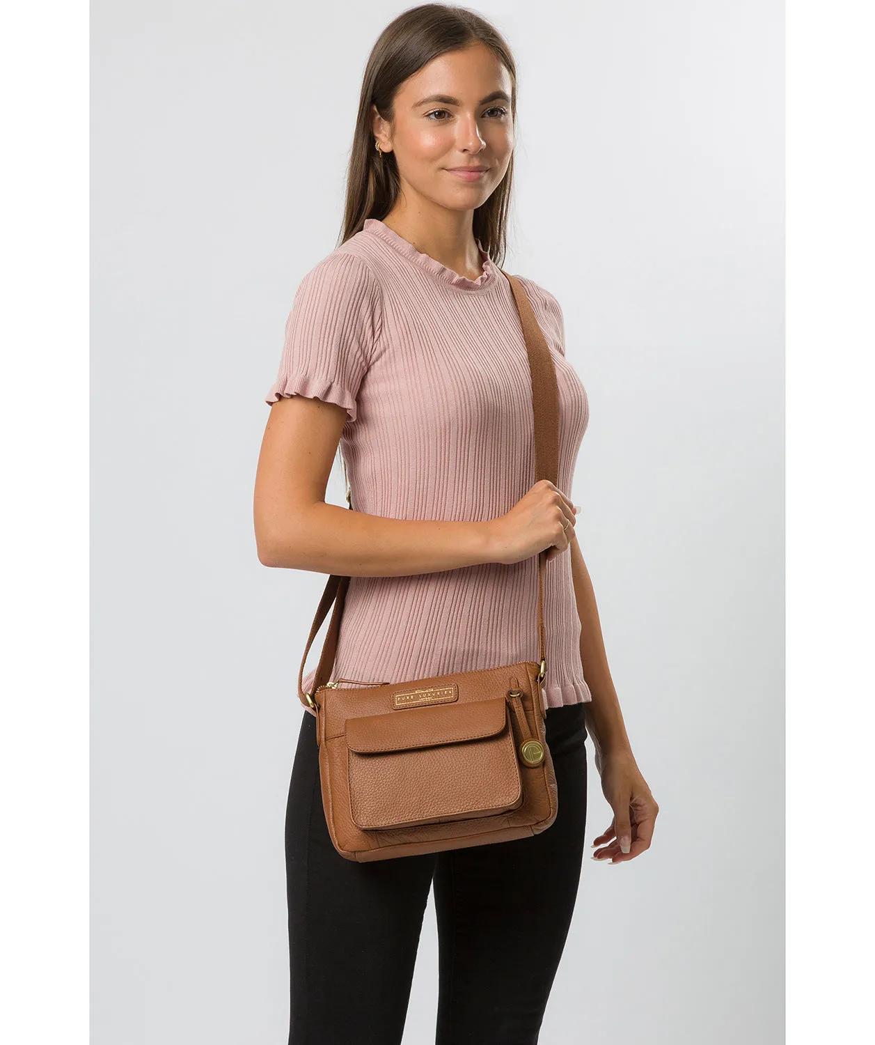 'Colton' Tan Leather Cross Body Bag