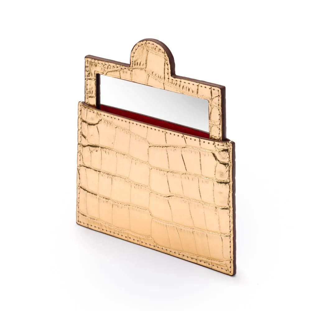 Compact Leather Mirror - Gold Croc