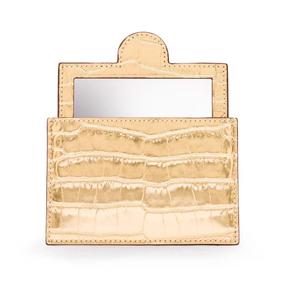 Compact Leather Mirror - Gold Croc