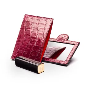 Compact Leather Mirror - Pink Croc