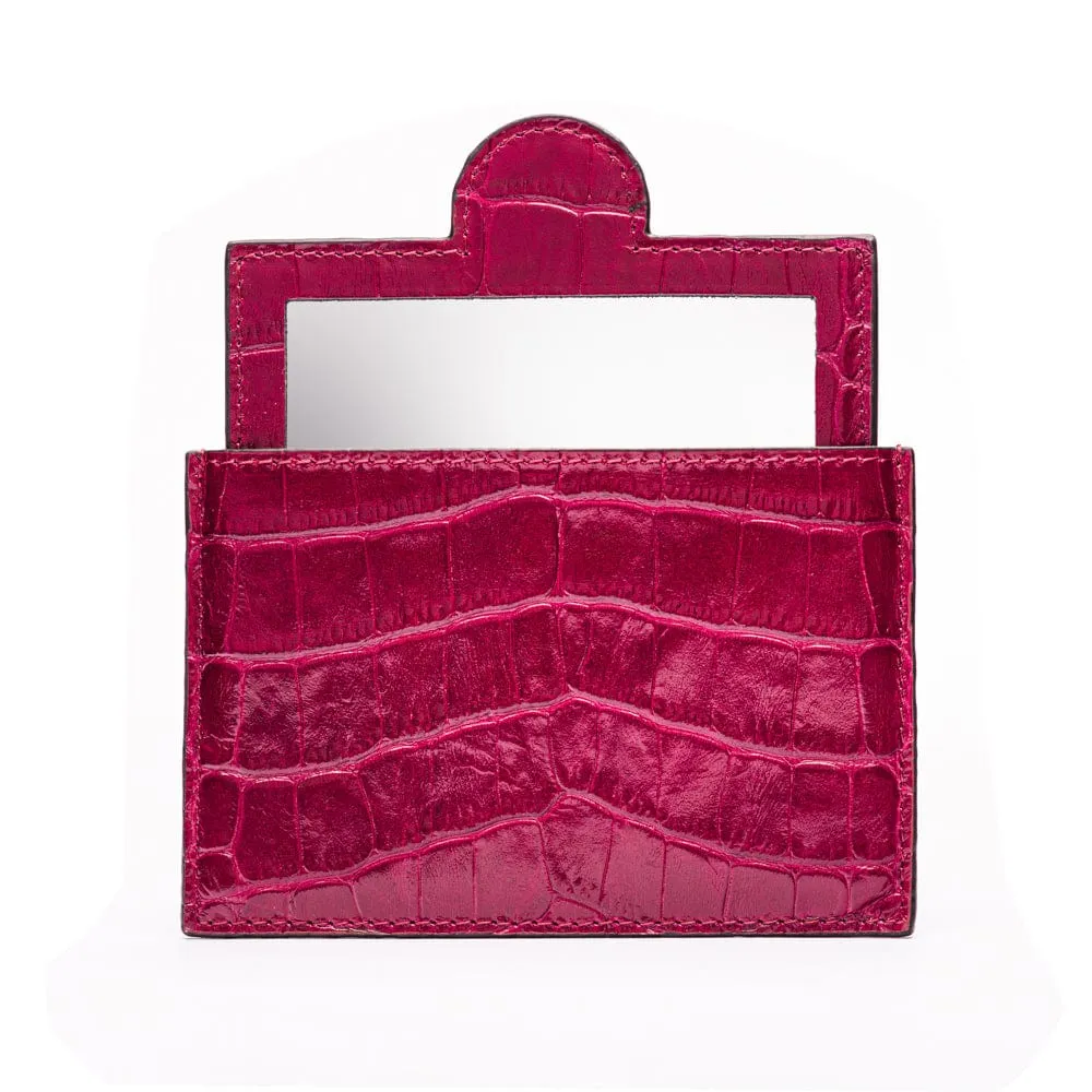 Compact Leather Mirror - Pink Croc