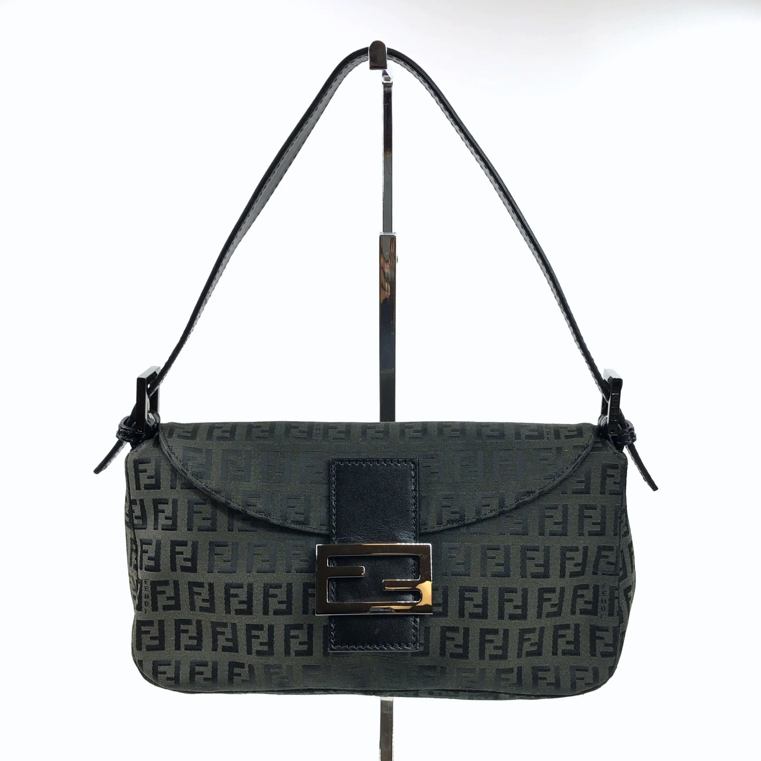 Fendi Zucchino Foldover Black Baguette PXL2332