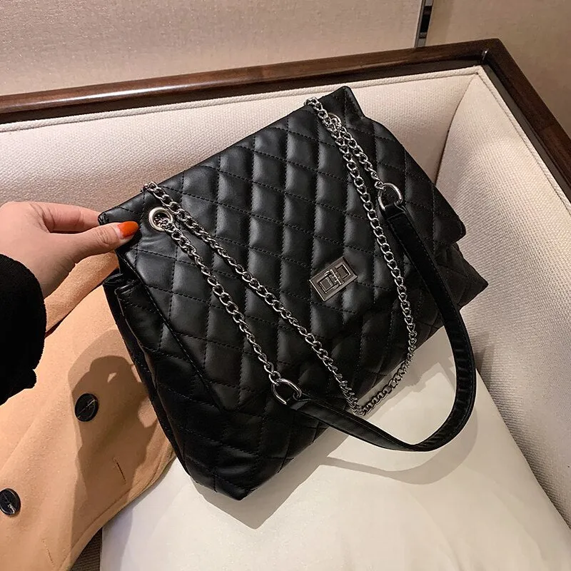 Lattice Large Tote bag 2021 Fashion New High-quality PU Leather Women's Designer Handbag High capacity Shoulder Messenger Bag