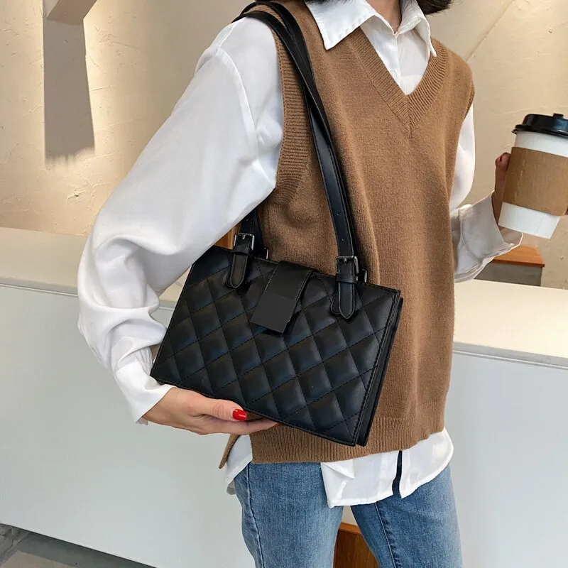 Lingge Small PU Leather Shoulder Bags for Women 2021 Winter Branded Luxury Black Handbags Trending Lux Fashion Hand Bag