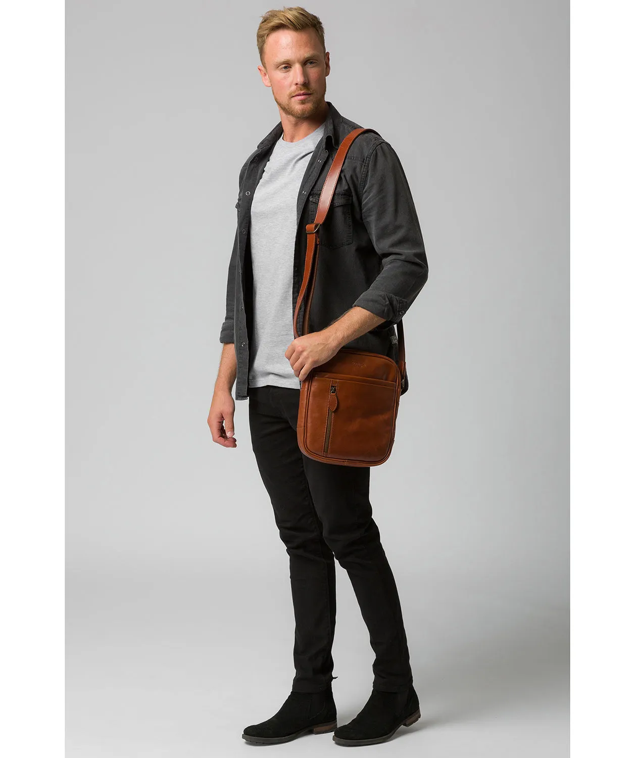 'Lowe' Conker Brown Leather Cross Body Bag