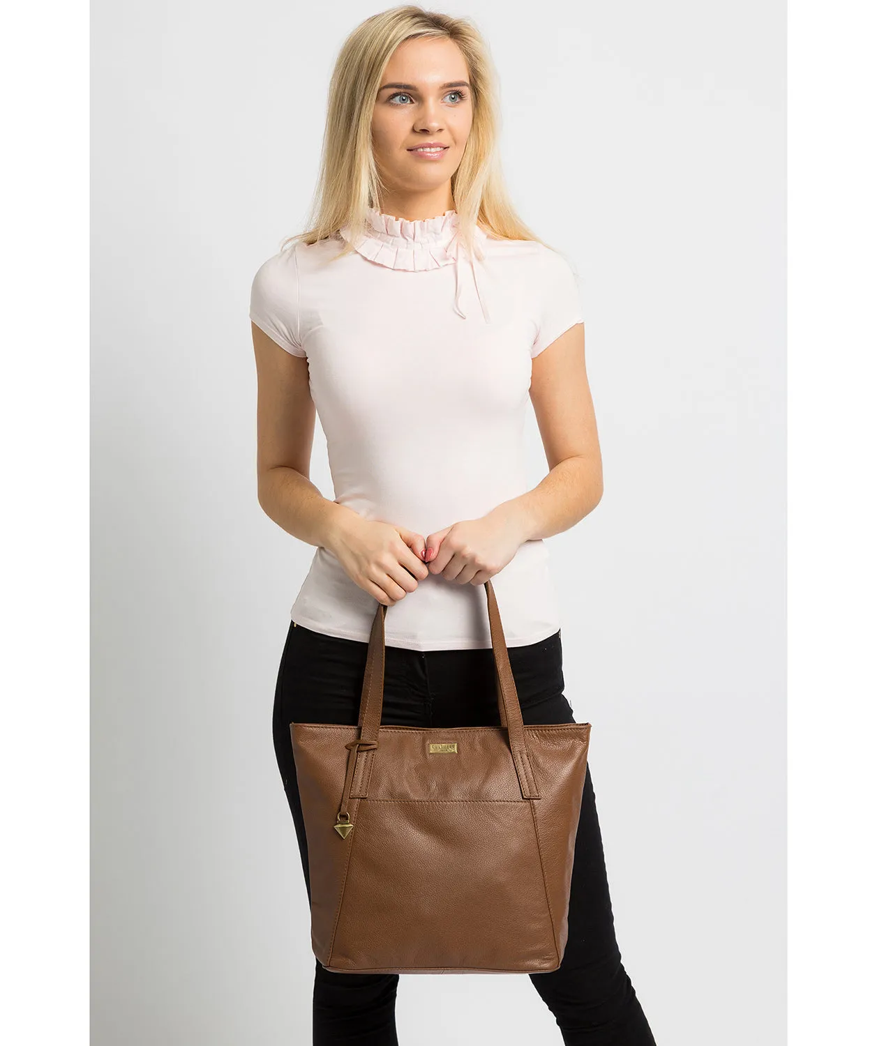 'Makayla' Tan Leather Tote Bag