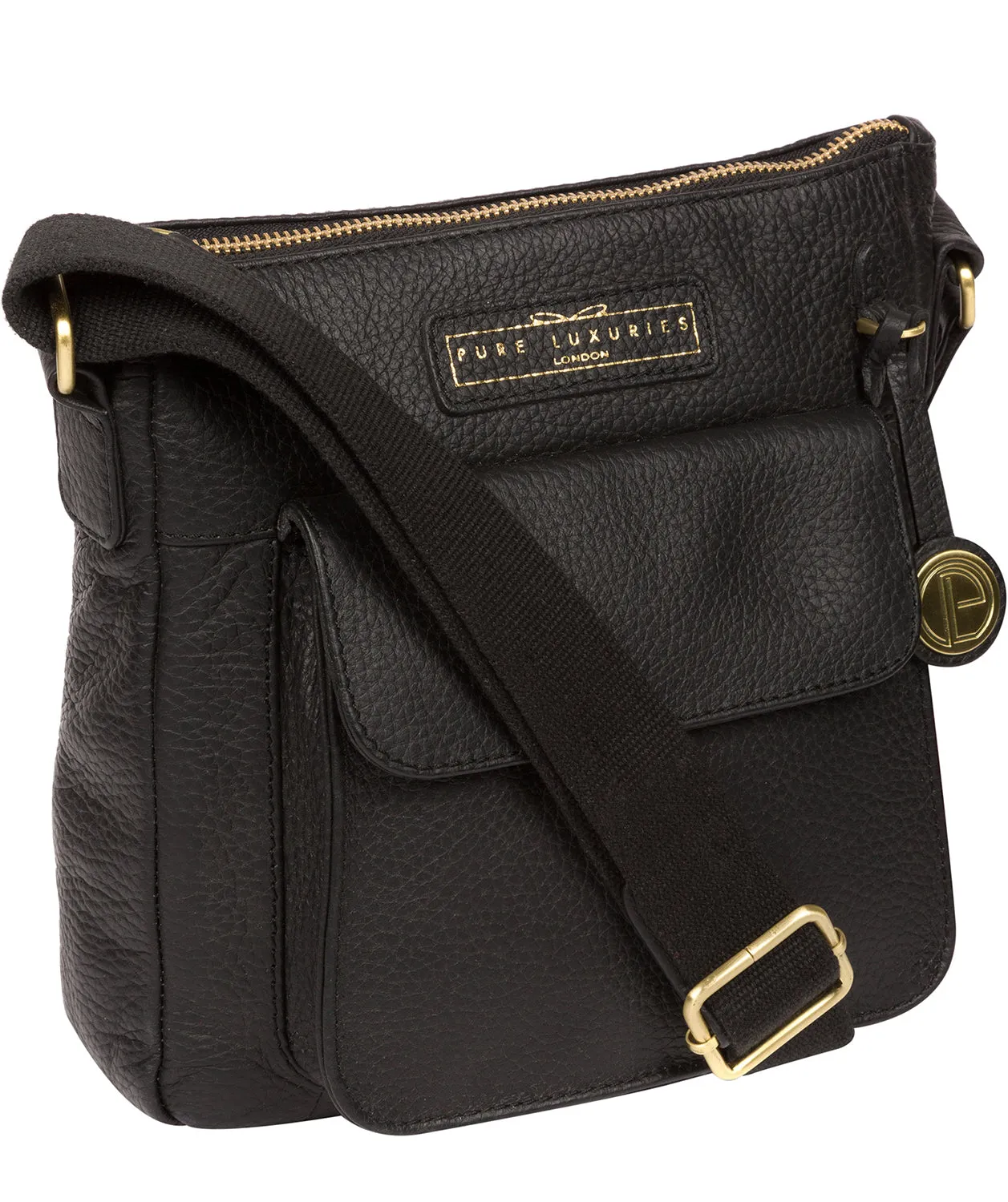 'Mayfield' Black & Gold Leather Cross Body Bag