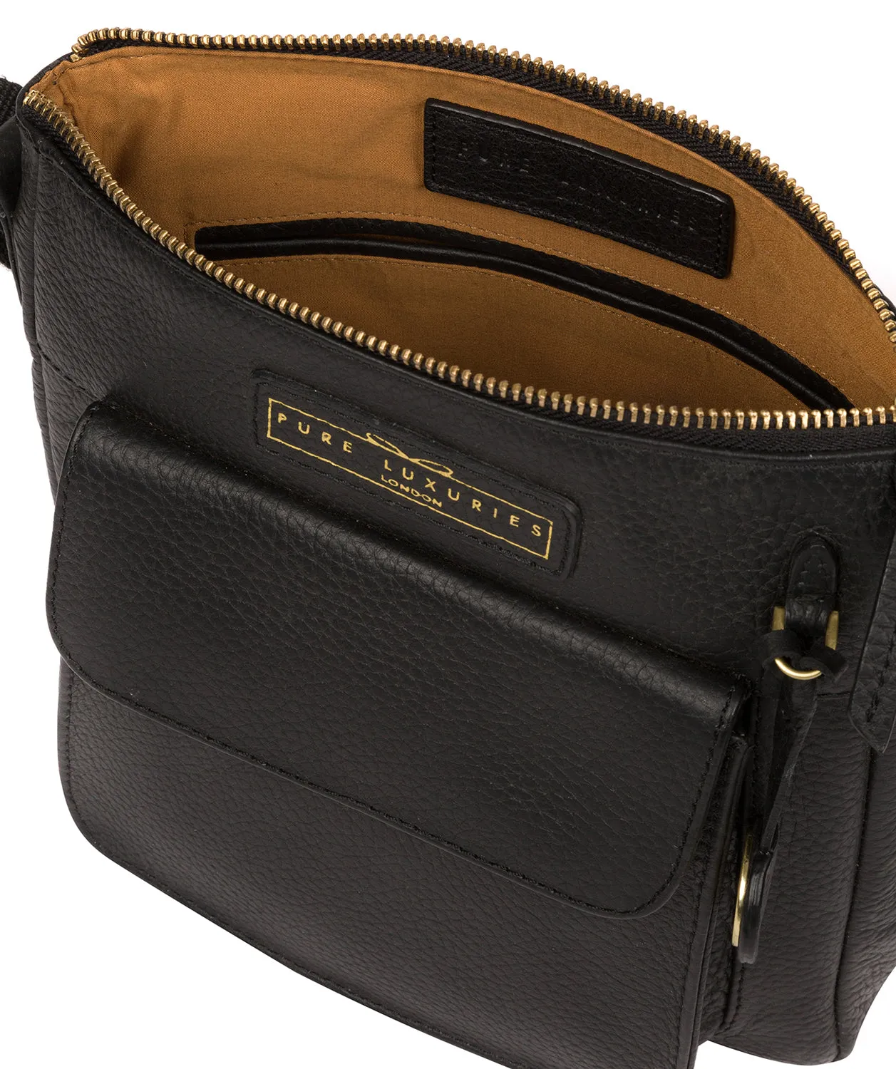 'Mayfield' Black & Gold Leather Cross Body Bag