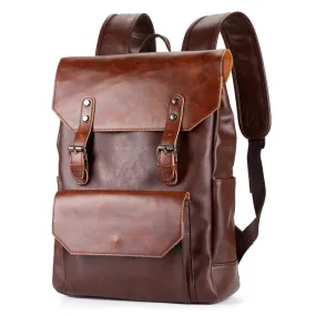 Men's Crazy Horse Leather Large Capacity Backpack 50614228U