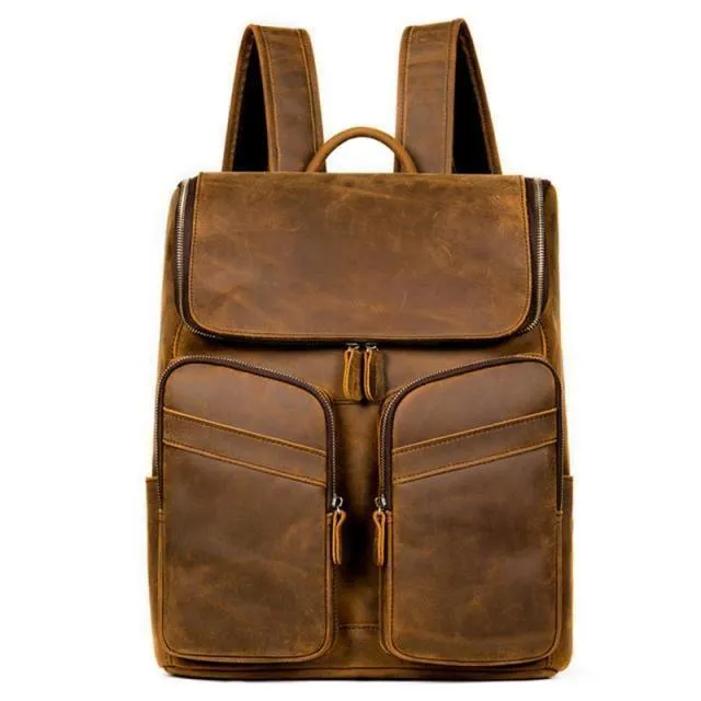 Mens Multi Pocket Genuine Leather Backpack Color Options