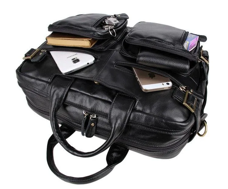 Modern Professional Genuine Leather Black Briefcase