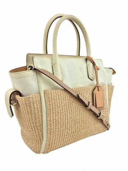 Reed Krakoff Atlantique Straw Leather Colorblock Tote Bag