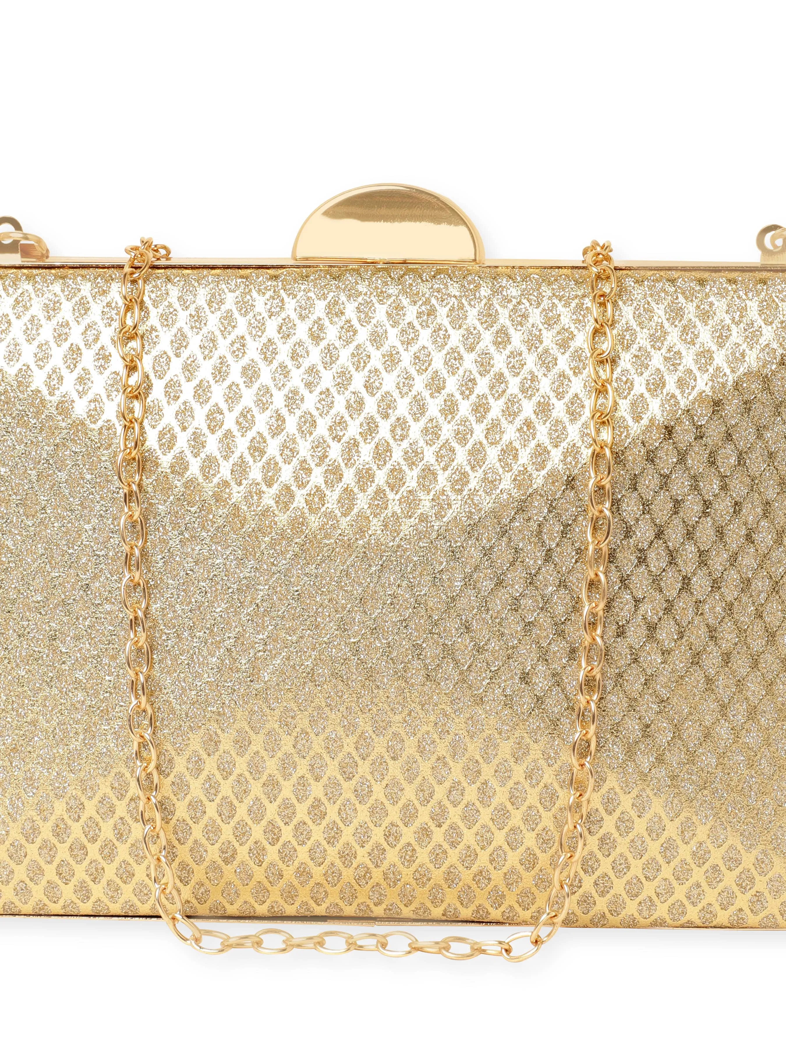 Rubans Artisan Elegance Handcrafted Gold Shimmery Clutch Bag