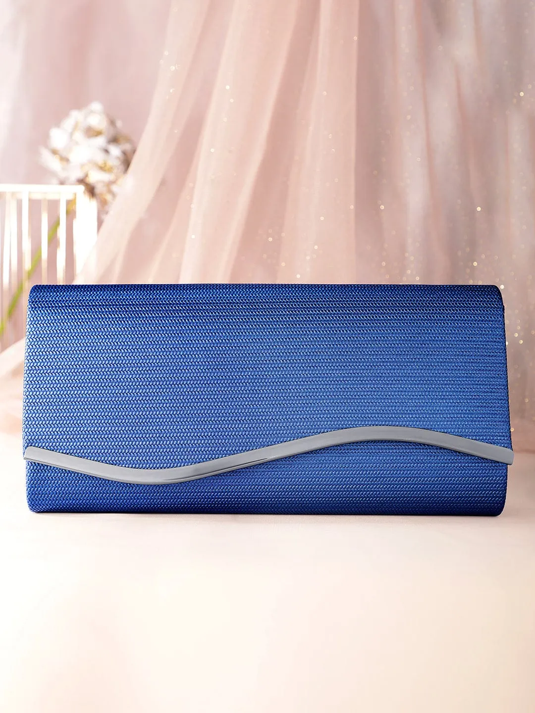 Rubans Artisanal Charm Handcrafted Blue Clutch Bag