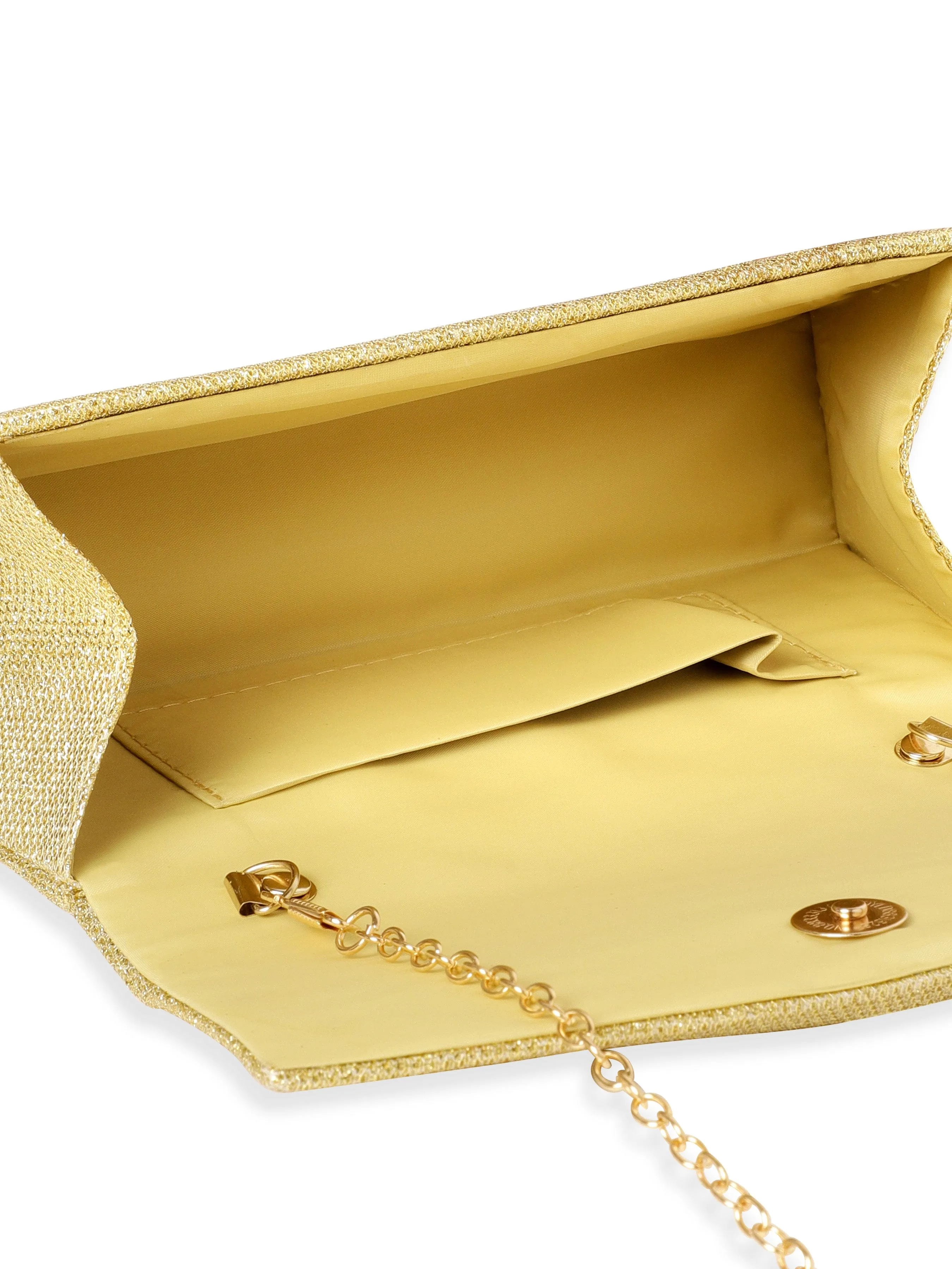 Rubans Timeless Glamour Handcrafted Beige Shimmery Clutch Bag