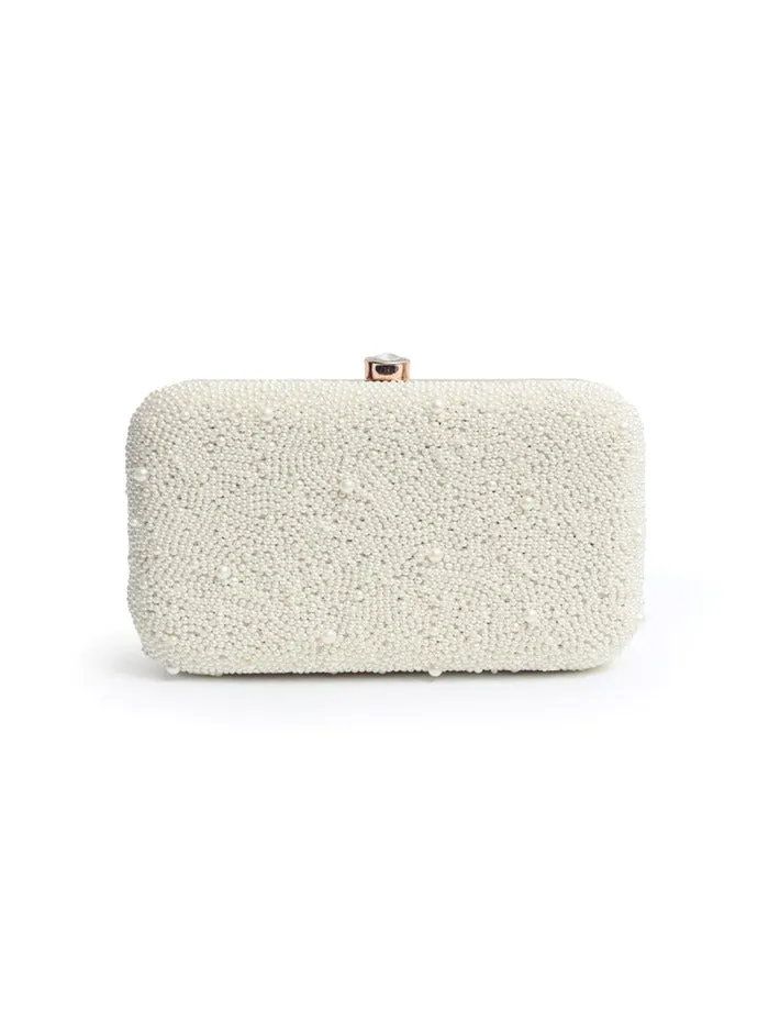 Shwet All White Pearl Hand Embroidered Clutch