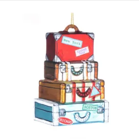 Stack of Vintage Suitcases Glass Christmas Ornament