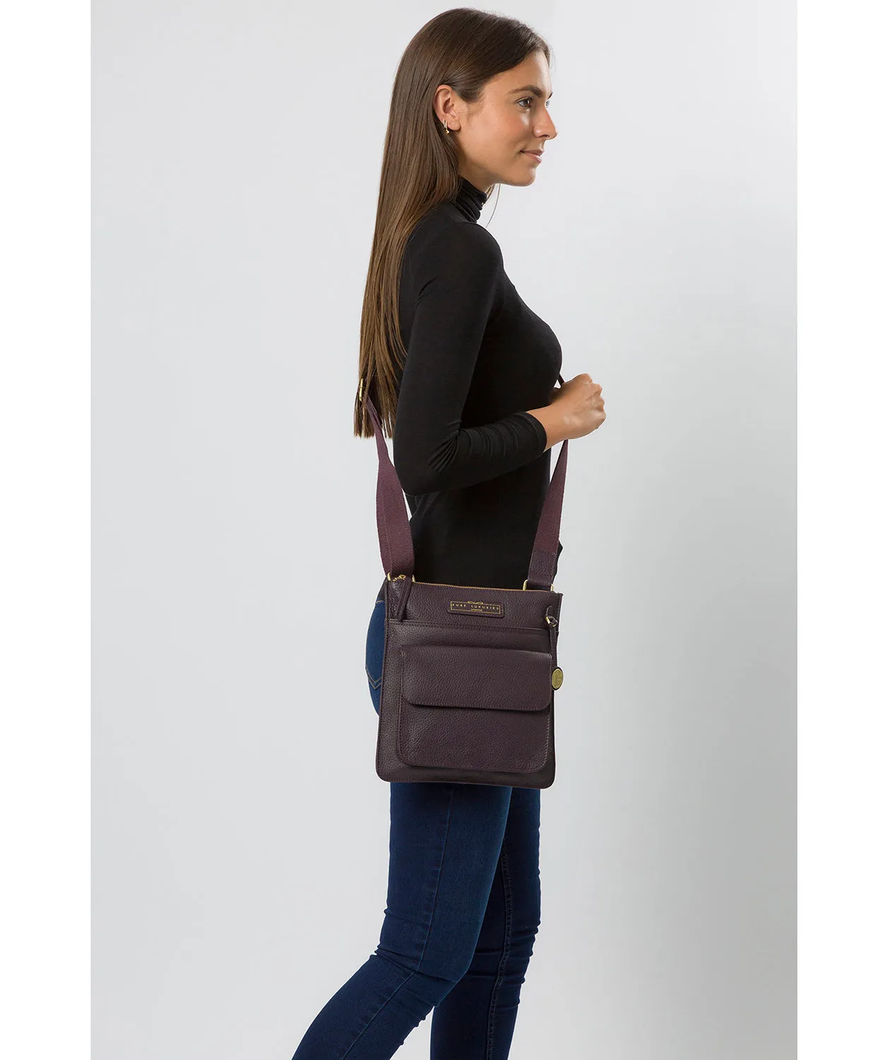 'Tenby' Plum Leather Cross Body Bag