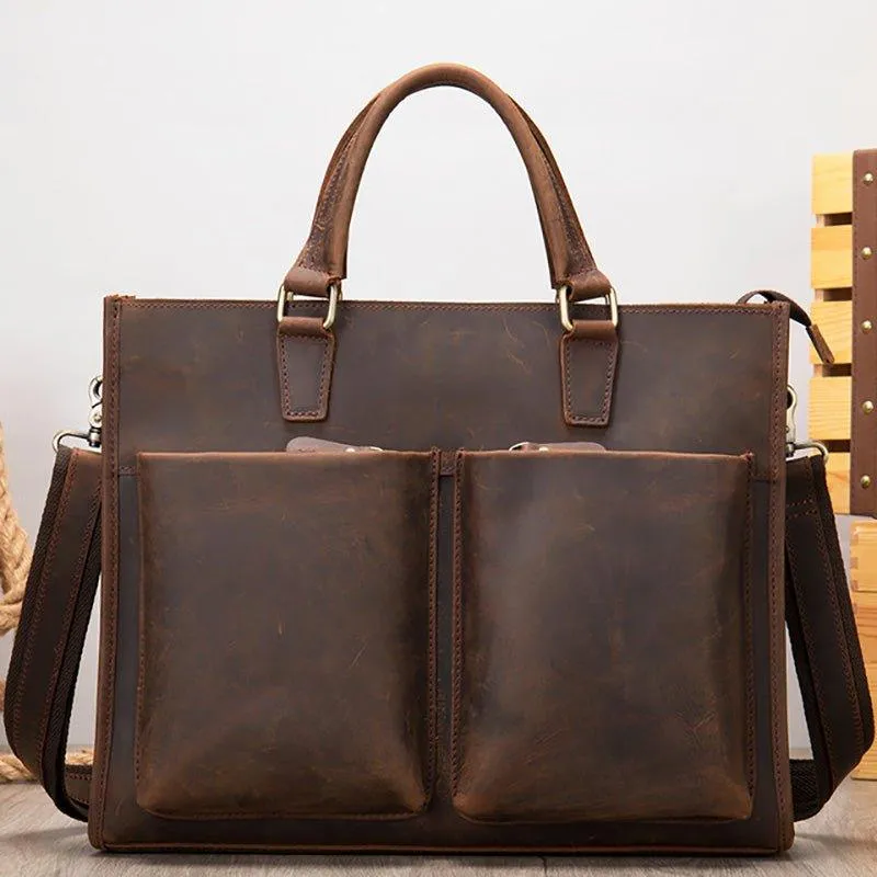 Woosir Leather Briefcase for Men With 2 Front Pockets